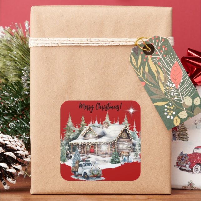 Adesivo Quadrado Feliz Natal do Cartão de Férias de Cabina (Feriado)