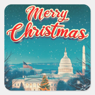 Adesivo Quadrado Feliz Natal Do Retro De Washington Vintage
