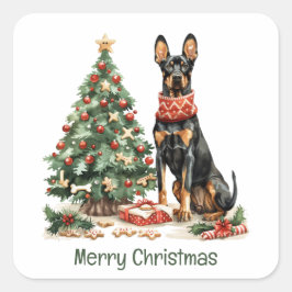 Adesivo Quadrado Feliz Natal Dobermann Dogs
