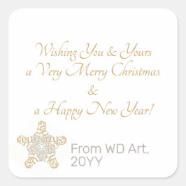 Adesivo Quadrado Feliz Natal Dourado, Caligrafia Silver