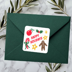 Adesivo Quadrado FELIZ NATAL E ANO NOVO Personalizado Desenhado à M