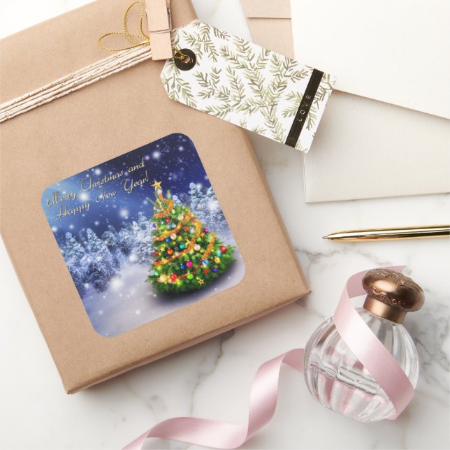 Adesivo Quadrado Feliz Natal e feliz ano novo (Presentear)