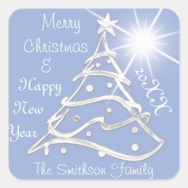 Adesivo Quadrado Feliz Natal e Feliz ano novo, Cinza azul