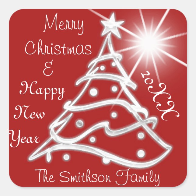 Adesivo Quadrado Feliz Natal e Feliz ano novo Cinza Vermelho (Frente)