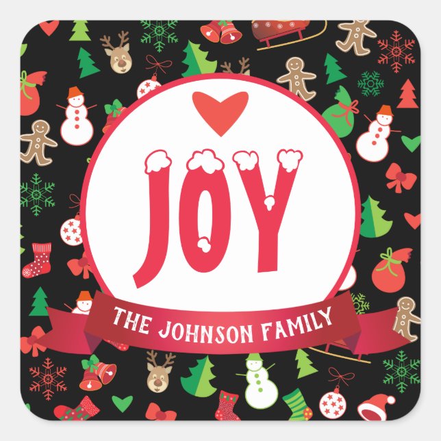 Adesivo Quadrado Feliz Natal e Feliz ano novo! Desejos XMAS (Frente)