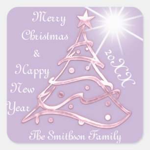 Adesivo Quadrado Feliz Natal e Feliz ano novo LavenderStar Rosa