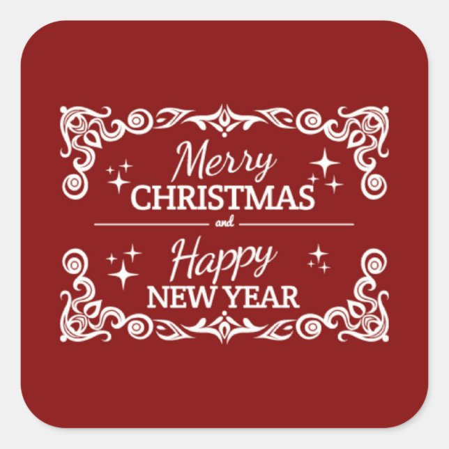 Adesivo Quadrado Feliz Natal E Feliz ano novo Vermelho E Branco (Frente)