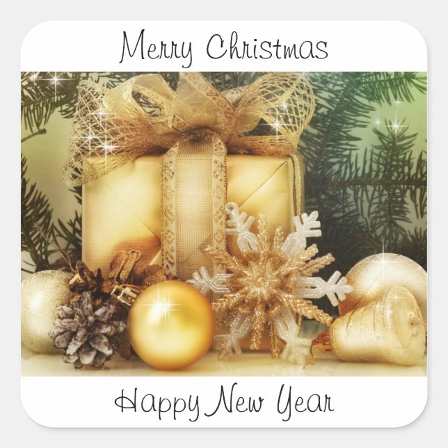 Adesivo Quadrado Feliz Natal e Felizes anos novos (Frente)