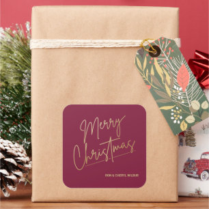 Adesivo Quadrado Feliz Natal em Cranberrry Vermelho em Dourado