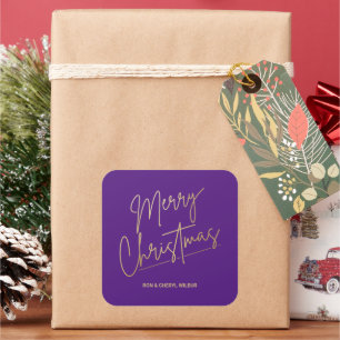 Adesivo Quadrado Feliz Natal em Dourado sobre Roxo