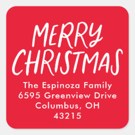 Adesivo Quadrado Feliz Natal - endereço de volta com os manuscritos