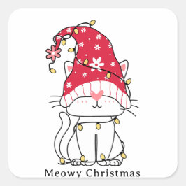 Adesivo Quadrado Feliz Natal Engraçado Gato de Natal Bonito