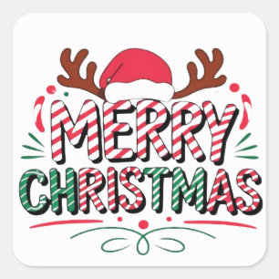Adesivo Quadrado Feliz Natal Estilo Festivo