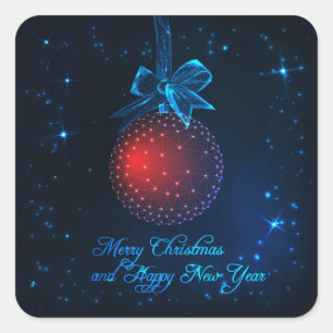 Adesivo Quadrado Feliz Natal estrelas azul meia-noite e ornamento