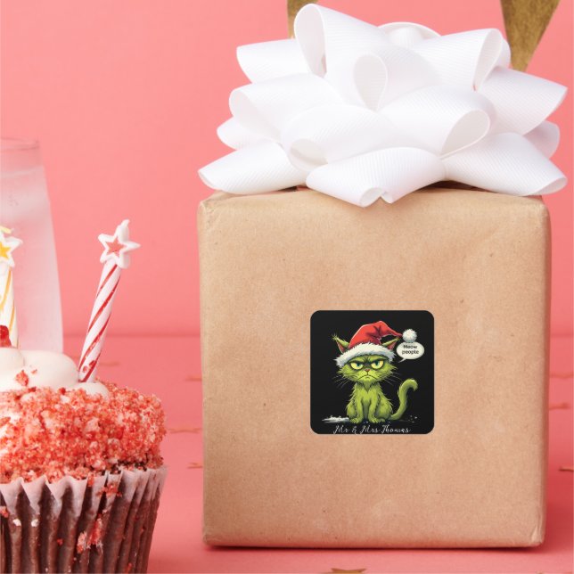 Adesivo Quadrado Feliz Natal "Ew Pessoas" Amantes de Gato Feliz (Festa)