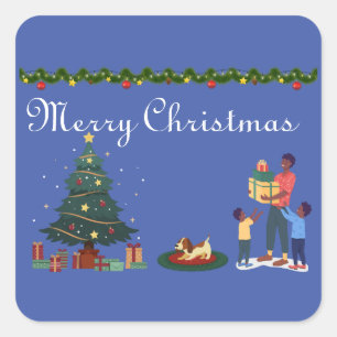 ADESIVO QUADRADO FELIZ NATAL FAMÍLIA ÉTNICA AFRO-AMERICANA