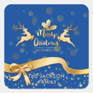Adesivo Quadrado Feliz Natal Faux Dourado no Blue Casual Script