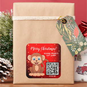 Adesivo Quadrado Feliz Natal Feliz Código QR do Macaco