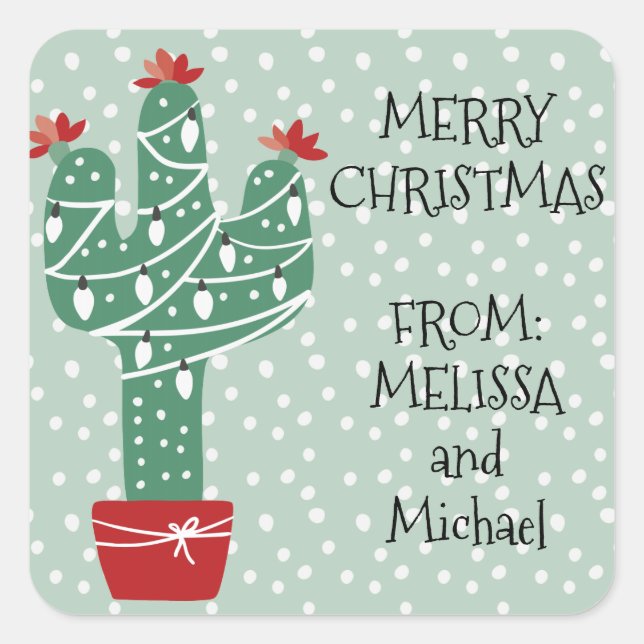 Adesivo Quadrado Feliz Natal | Feliz Navidad Cactus (Frente)
