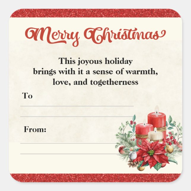 Adesivo Quadrado Feliz Natal Feriado Oferece Amigo e Negócios (Frente)