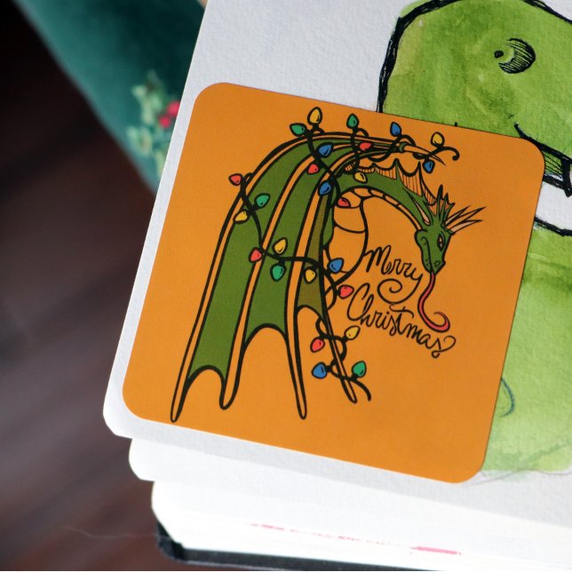 Adesivo Quadrado Feliz Natal - Feriados de Geek de Dragão (Criador carregado)