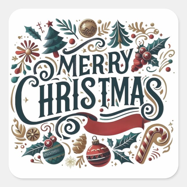 Adesivo Quadrado Feliz Natal Festivo (Frente)