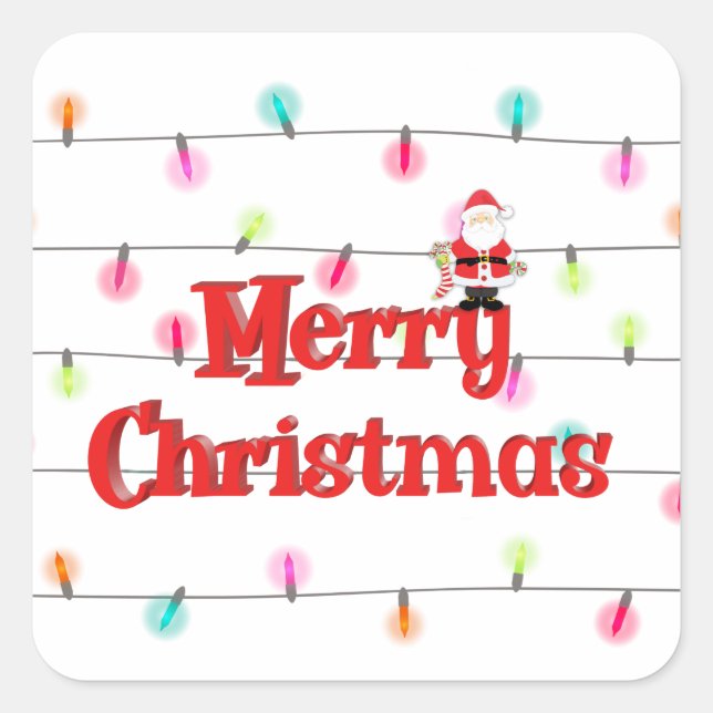 Adesivo Quadrado Feliz Natal Festivo Luzes de Férias com Papais noe (Frente)