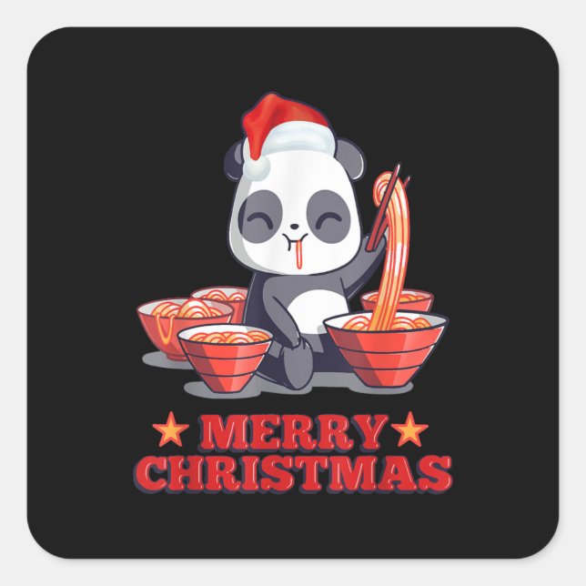 Adesivo Quadrado Feliz Natal - Fingente Ramen Panda Noodles Japones (Frente)
