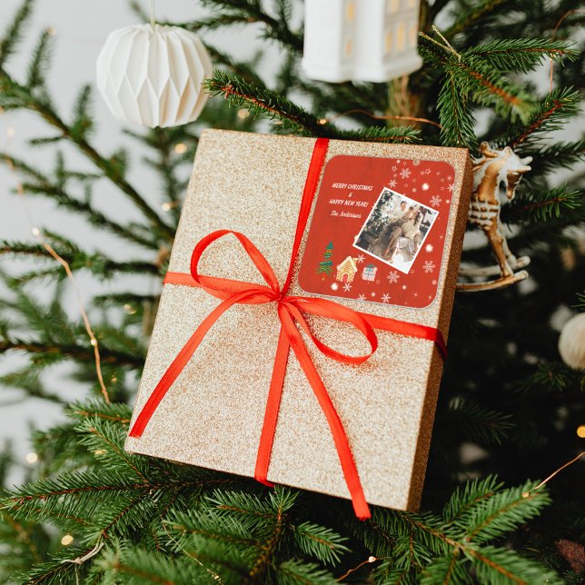 Adesivo Quadrado Feliz Natal - Foto da Família Vermelha (Criador carregado)