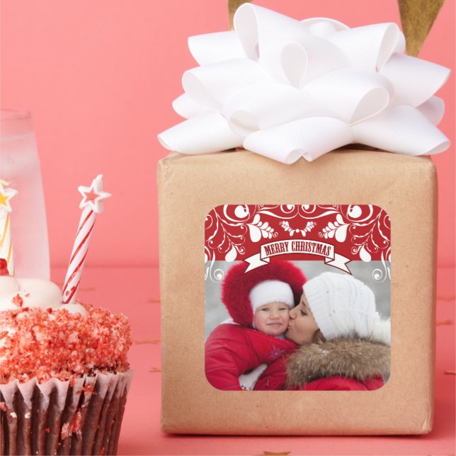 Adesivo Quadrado Feliz Natal Foto de floreio Art Nouveau (Festa)