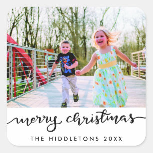 Adesivo Quadrado Feliz Natal Foto de Script Moderno Manuscrito