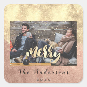 Adesivo Quadrado Feliz Natal - Foto Dourada do Rosa Confetti