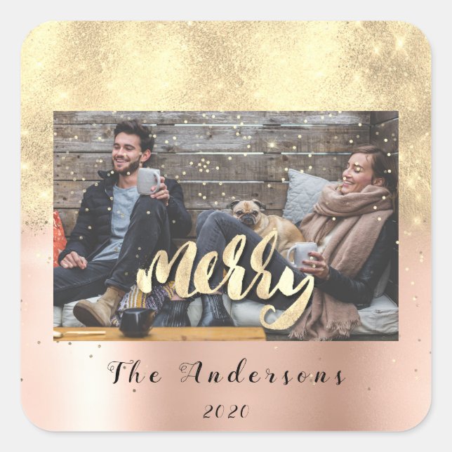 Adesivo Quadrado Feliz Natal - Foto Dourada do Rosa Confetti (Frente)