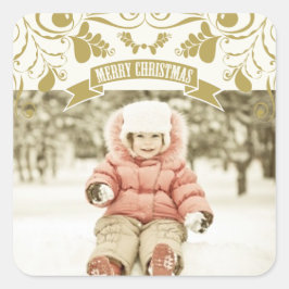 Adesivo Quadrado Feliz Natal Foto Flora Art Nouveau Flourish