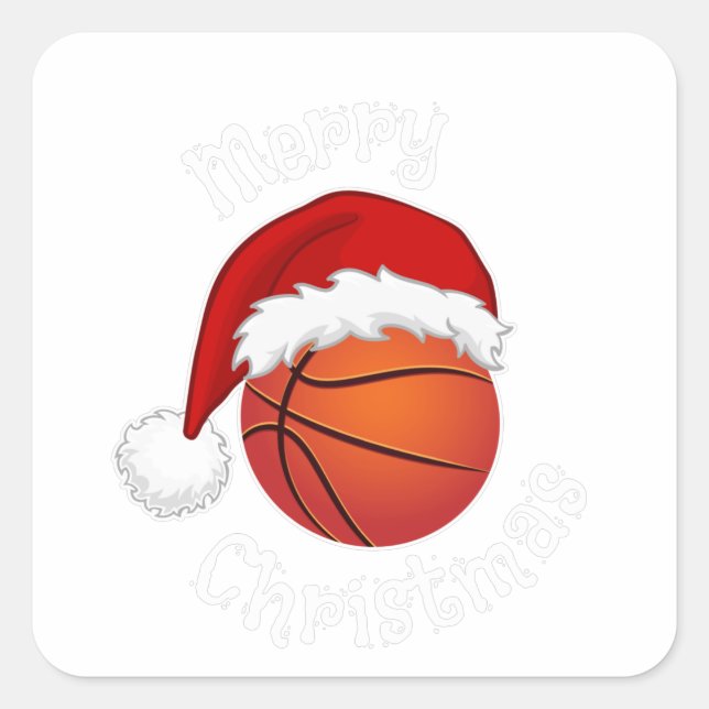 Adesivo Quadrado Feliz Natal Futebol de basquete fãs de Papai Noel (Frente)