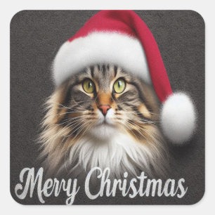 Adesivo Quadrado Feliz Natal Gato da Floresta Norueguesa, Gatinho d