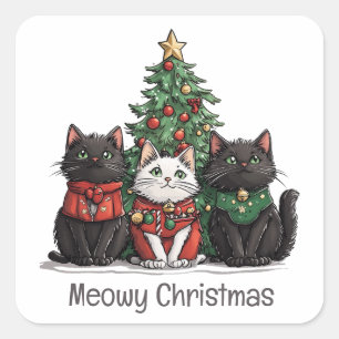 Adesivo Quadrado Feliz Natal Gatos Árvore de Natal