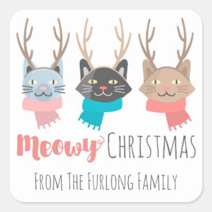 Adesivo Quadrado "Feliz Natal" Gatos De Férias Em Antiguadores Pes