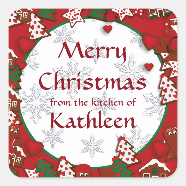 Adesivo Quadrado Feliz Natal Gingercake Gift Sticker (Frente)