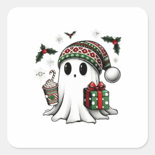 Adesivo Quadrado Feliz Natal Halloween Ghost Santa Hat