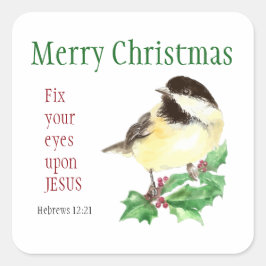 Adesivo Quadrado Feliz Natal Heb. 12:21 Conserte os olhos em Jesus