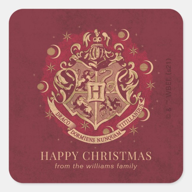 Adesivo Quadrado Feliz Natal | HOGWARTS™ Crest - Personalizado (Frente)