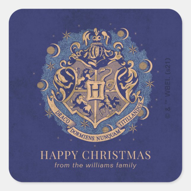 Adesivo Quadrado Feliz Natal | HOGWARTS™ Crest - Personalizado (Frente)