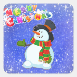 Adesivo Quadrado Feliz Natal, homem da neve