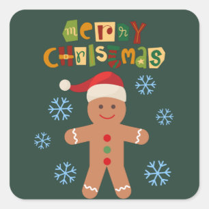 Adesivo Quadrado Feliz Natal - Homem Gingerpão-de-açúcar