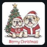 Adesivo Quadrado Feliz Natal Inglês Bulldog Santa Hats<br><div class="desc">Ótima ilustração dos Bulldog Ingleses prontos para o Natal. Perfeito para amantes de animais de estimação e pais de cães durante o feriado.</div>