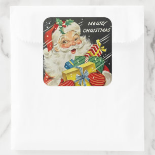 Adesivo Quadrado Feliz Natal Jolly Papai Noel com Presentes Grande