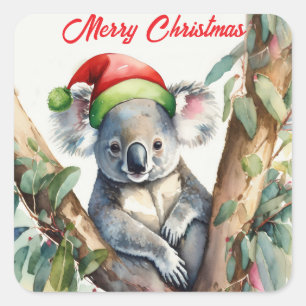 Adesivo Quadrado Feliz Natal Koala sentado em Gumtree