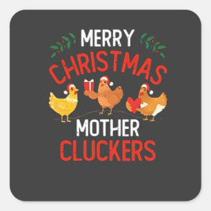 Adesivo Quadrado Feliz Natal Mãe Cluckers Rooaster Xmas