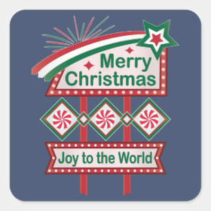 Adesivo Quadrado Feliz Natal - Marquee Retro - Alegria ao Mundo